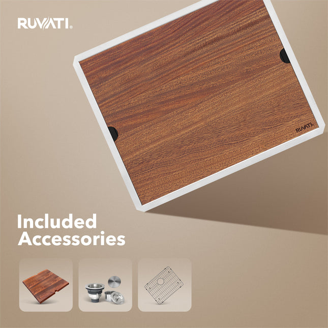 Ruvati 23" Workstation Ledge Bar Prep Kitchen Sink Undermount 16 Gauge Stainless Steel Single Bowl - RVH8308 Ruvati