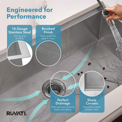 Ruvati 28-inch Workstation Ledge Undermount 16 Gauge Stainless Steel Kitchen Sink Single Bowl - RVH8309 Ruvati