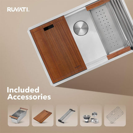 Ruvati 30-inch Workstation Ledge Undermount 16 Gauge Stainless Steel Kitchen Sink Single Bowl - RVH8310 Ruvati
