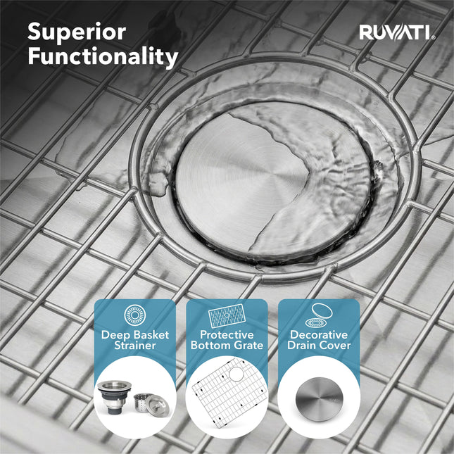 Ruvati 13 inch Workstation Bar Prep Sink with Cover Undermount 16 Gauge Stainless Steel Single Bowl - RVH8316 Ruvati