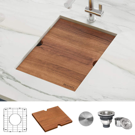 Ruvati 13 inch Workstation Bar Prep Sink with Cover Undermount 16 Gauge Stainless Steel Single Bowl - RVH8316 Ruvati