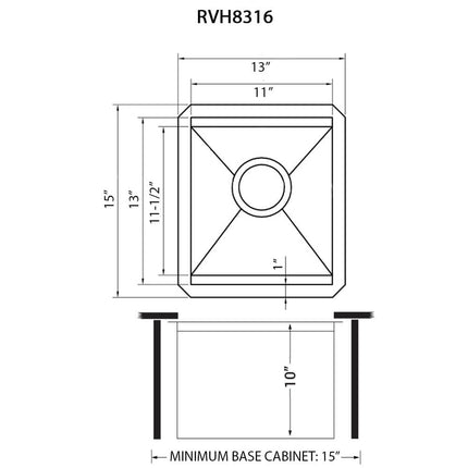 Ruvati 13 inch Workstation Bar Prep Sink with Cover Undermount 16 Gauge Stainless Steel Single Bowl - RVH8316 Ruvati