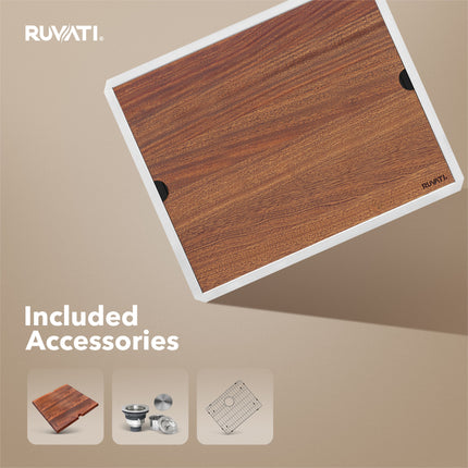 Ruvati 18 x 19 inch Workstation Bar Prep Sink Undermount 16 Gauge Ledge Stainless Steel Single Bowl - RVH8319 Ruvati
