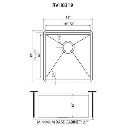 Ruvati 18 x 19 inch Workstation Bar Prep Sink Undermount 16 Gauge Ledge Stainless Steel Single Bowl - RVH8319 Ruvati