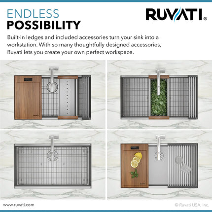 Ruvati 30-inch Workstation Rounded Corners Undermount Ledge Kitchen Sink with Accessories - RVH8320 Ruvati
