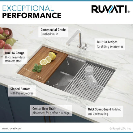 Ruvati 30-inch Workstation Rounded Corners Undermount Ledge Kitchen Sink with Accessories - RVH8320 Ruvati