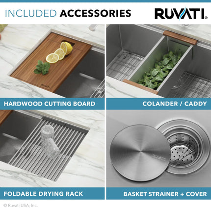 Ruvati 30-inch Workstation Rounded Corners Undermount Ledge Kitchen Sink with Accessories - RVH8320 Ruvati