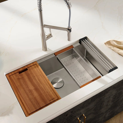 Ruvati 30-inch Workstation Rounded Corners Undermount Ledge Kitchen Sink with Accessories - RVH8320 Ruvati