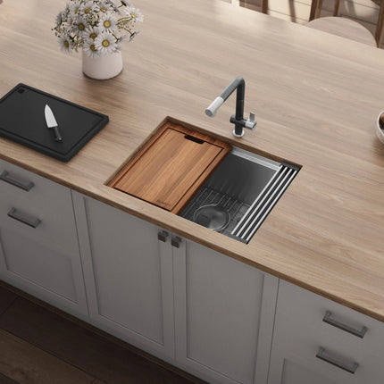 Ruvati 24-inch Workstation Rounded Corners Undermount Ledge Kitchen Sink with Accessories - RVH8324 Ruvati