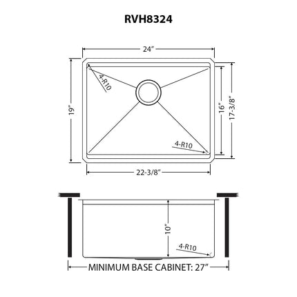 Ruvati 24-inch Workstation Rounded Corners Undermount Ledge Kitchen Sink with Accessories - RVH8324 Ruvati