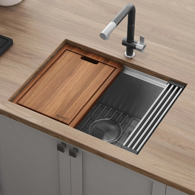 Ruvati 24-inch Workstation Rounded Corners Undermount Ledge Kitchen Sink with Accessories - RVH8324 Ruvati