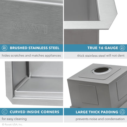 Ruvati 27-inch Workstation Rounded Corners Undermount Ledge Kitchen Sink with Accessories - RVH8327 Ruvati