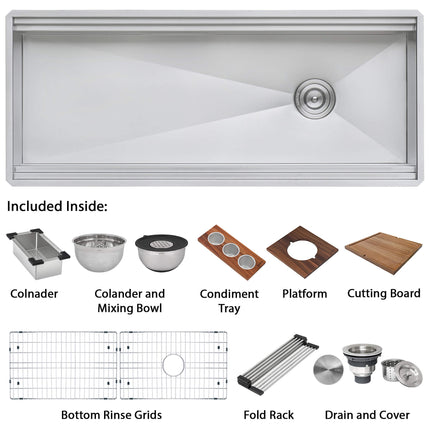 Ruvati 45-inch Workstation Two-Tiered Ledge Kitchen Sink Undermount 16 Gauge Stainless Steel - RVH8333 Ruvati