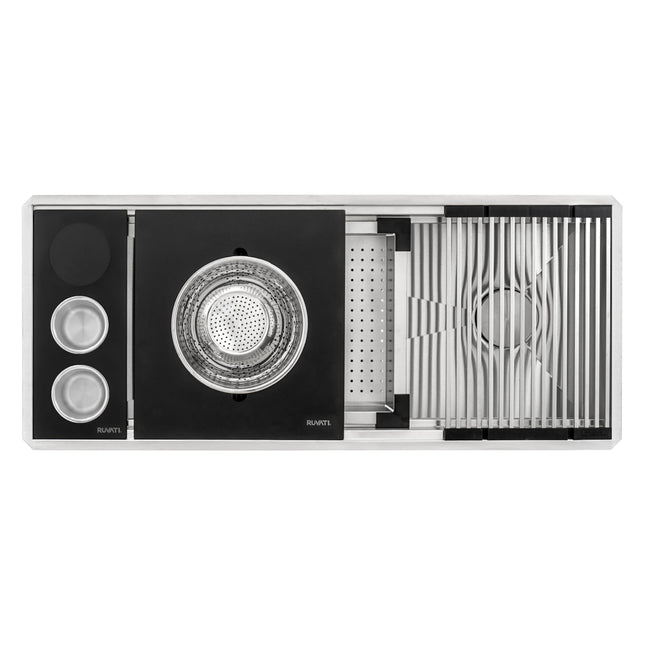 Ruvati 45-inch Workstation Two-Tiered Ledge Kitchen Sink Undermount 16 Gauge Stainless Steel - RVH8335 Ruvati