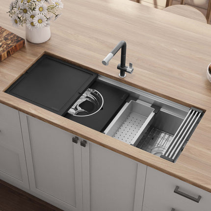 Ruvati 45-inch Workstation Two-Tiered Ledge Kitchen Sink Undermount 16 Gauge Stainless Steel - RVH8335 Ruvati