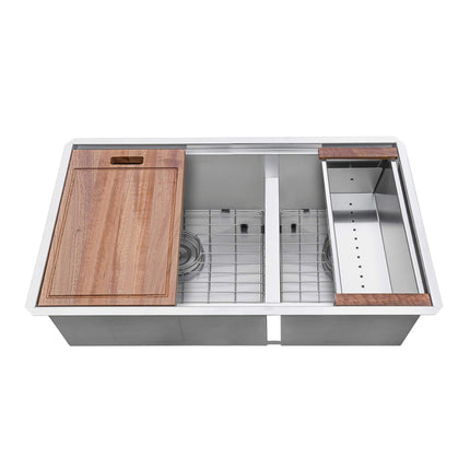 Ruvati 28-inch Workstation Sink 60/40 Double Bowl Undermount Low Divide 16 Gauge Stainless Steel - RVH8341 Ruvati
