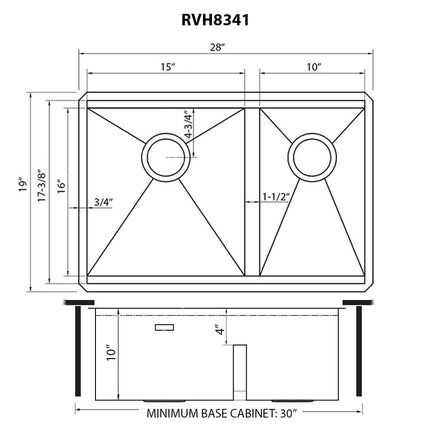 Ruvati 28-inch Workstation Sink 60/40 Double Bowl Undermount Low Divide 16 Gauge Stainless Steel - RVH8341 Ruvati