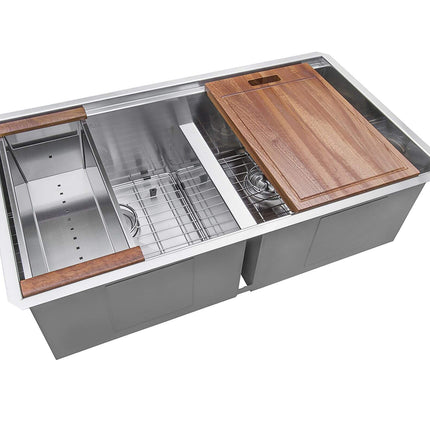 Ruvati 30-inch Workstation Ledge 50/50 Double Bowl Undermount 16 Gauge Stainless Steel Kitchen Sink - RVH8345 Ruvati