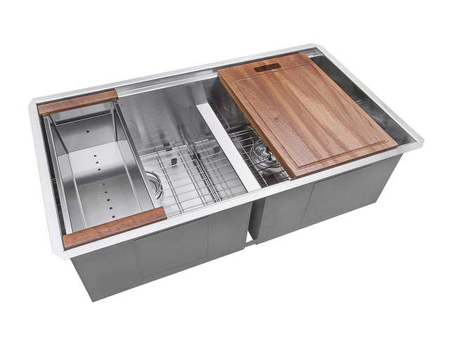 Ruvati 30-inch Workstation Ledge 50/50 Double Bowl Undermount 16 Gauge Stainless Steel Kitchen Sink - RVH8345 Ruvati