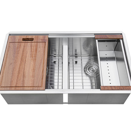Ruvati 30-inch Workstation Ledge 50/50 Double Bowl Undermount 16 Gauge Stainless Steel Kitchen Sink - RVH8345 Ruvati