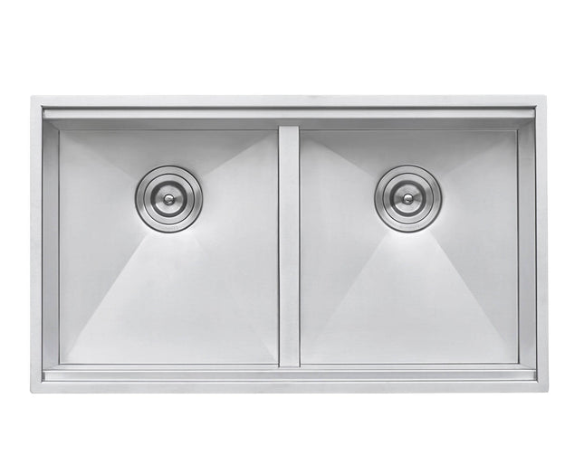Ruvati 33-inch Workstation Ledge 50/50 Double Bowl Undermount 16 Gauge Stainless Steel Kitchen Sink - RVH8350 Ruvati