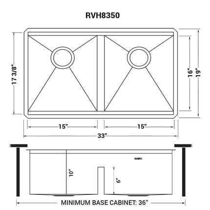 Ruvati 33-inch Workstation Ledge 50/50 Double Bowl Undermount 16 Gauge Stainless Steel Kitchen Sink - RVH8350 Ruvati