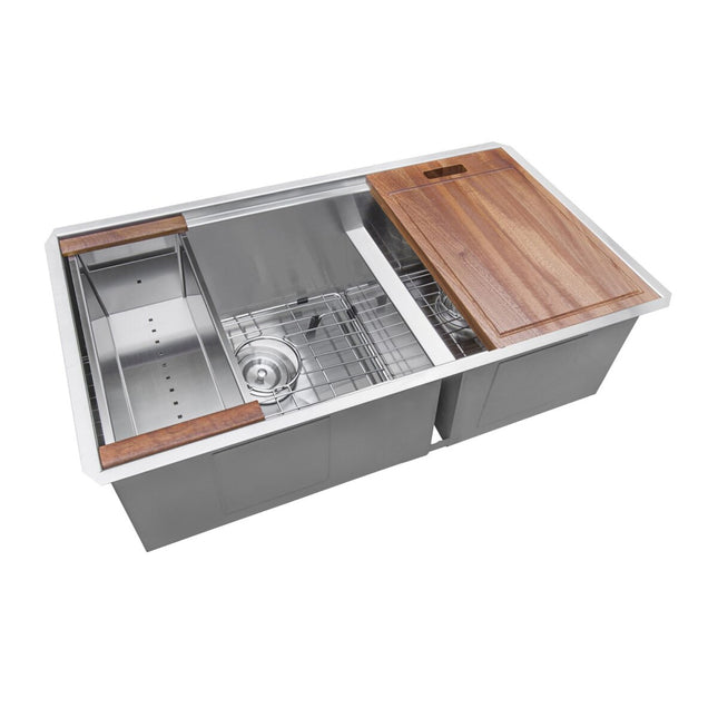 Ruvati 33-inch Workstation Ledge 60/40 Double Bowl Undermount 16 Gauge Stainless Steel Kitchen Sink - RVH8356 Ruvati