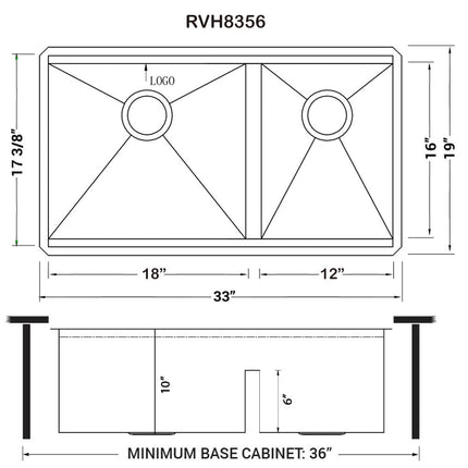 Ruvati 33-inch Workstation Ledge 60/40 Double Bowl Undermount 16 Gauge Stainless Steel Kitchen Sink - RVH8356 Ruvati