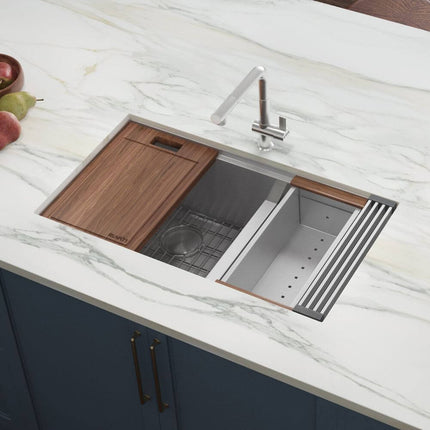 Ruvati 33-inch Workstation Ledge 60/40 Double Bowl Undermount 16 Gauge Stainless Steel Kitchen Sink - RVH8356 Ruvati