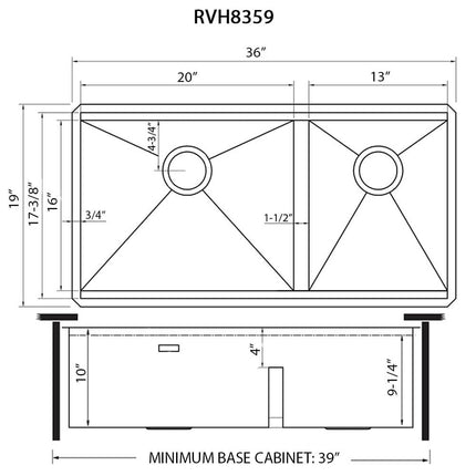 Ruvati 36-inch Workstation 60/40 Double Bowl Undermount 16 Gauge Stainless Steel Kitchen Sink - RVH8359 Ruvati