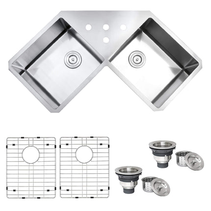 Ruvati Corner Butterfly Undermount Kitchen Sink 16 Gauge 44" Double Bowl - RVH8400 Ruvati