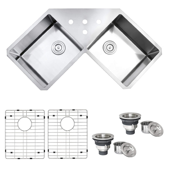 Ruvati Corner Butterfly Undermount Kitchen Sink 16 Gauge 44" Double Bowl - RVH8400 Ruvati