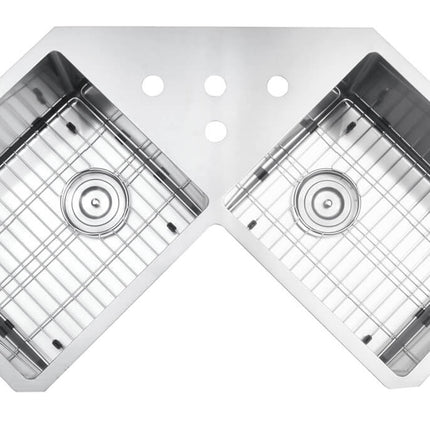 Ruvati Corner Butterfly Undermount Kitchen Sink 16 Gauge 44" Double Bowl - RVH8400 Ruvati