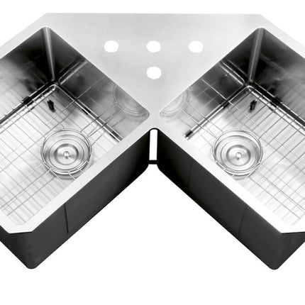 Ruvati Corner Butterfly Undermount Kitchen Sink 16 Gauge 44" Double Bowl - RVH8400 Ruvati