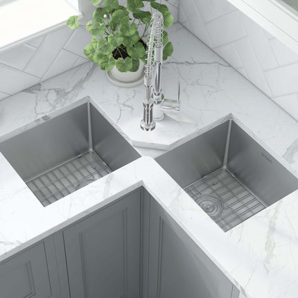 Ruvati Corner Butterfly Undermount Kitchen Sink 16 Gauge 44" Double Bowl - RVH8400 Ruvati