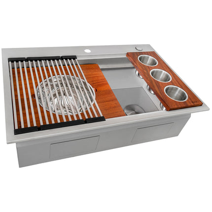 Ruvati 33-inch Workstation Two-Tiered Ledge Kitchen Sink Drop-in Topmount 16 Gauge Stainless Steel - RVH8424 Ruvati