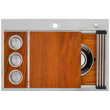 Ruvati 33-inch Workstation Two-Tiered Ledge Kitchen Sink Drop-in Topmount 16 Gauge Stainless Steel - RVH8424 Ruvati