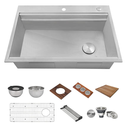 Ruvati 33-inch Workstation Two-Tiered Ledge Kitchen Sink Drop-in Topmount 16 Gauge Stainless Steel - RVH8424 Ruvati