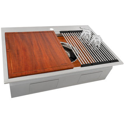Ruvati 33-inch Workstation Two-Tiered Ledge Kitchen Sink Drop-in Topmount 16 Gauge Stainless Steel - RVH8424 Ruvati