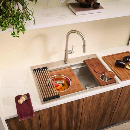 Ruvati 33-inch Workstation Two-Tiered Ledge Kitchen Sink Drop-in Topmount 16 Gauge Stainless Steel - RVH8424 Ruvati
