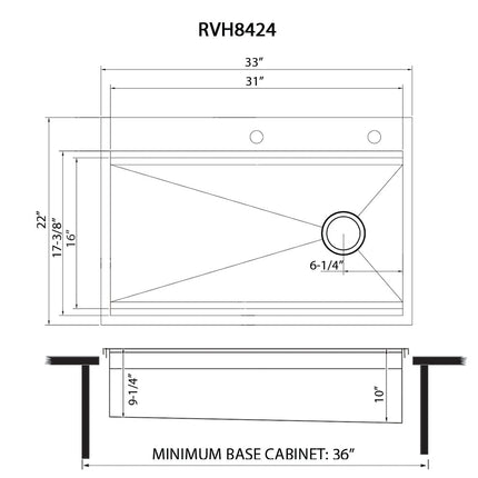 Ruvati 33-inch Workstation Two-Tiered Ledge Kitchen Sink Drop-in Topmount 16 Gauge Stainless Steel - RVH8424 Ruvati