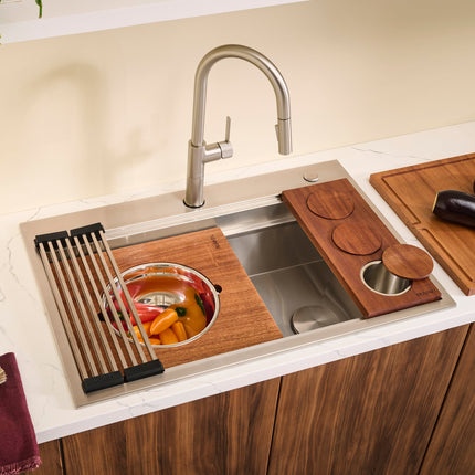 Ruvati 33-inch Workstation Two-Tiered Ledge Kitchen Sink Drop-in Topmount 16 Gauge Stainless Steel - RVH8424 Ruvati