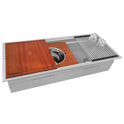 Ruvati 45-inch Workstation Two-Tiered Ledge Kitchen Sink Drop-in Topmount 16 Gauge Stainless Steel - RVH8433 Ruvati
