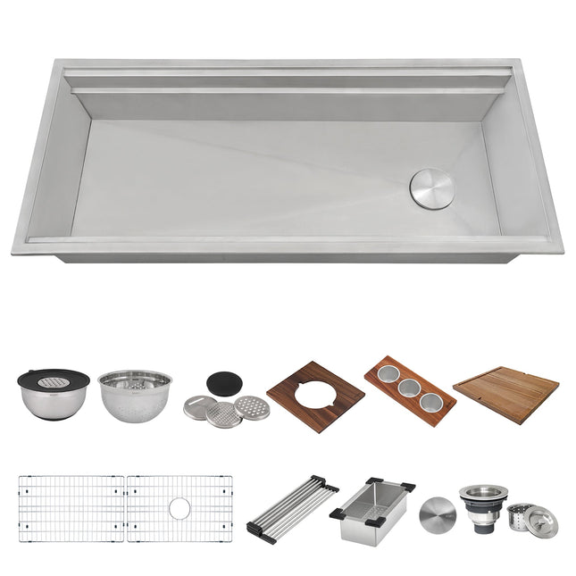 Ruvati 45-inch Workstation Two-Tiered Ledge Kitchen Sink Drop-in Topmount 16 Gauge Stainless Steel - RVH8433 Ruvati