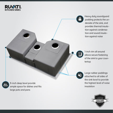 Ruvati 35" Triple Bowl Undermount 16 Gauge Stainless Steel Kitchen Sink - RVH8500 Ruvati