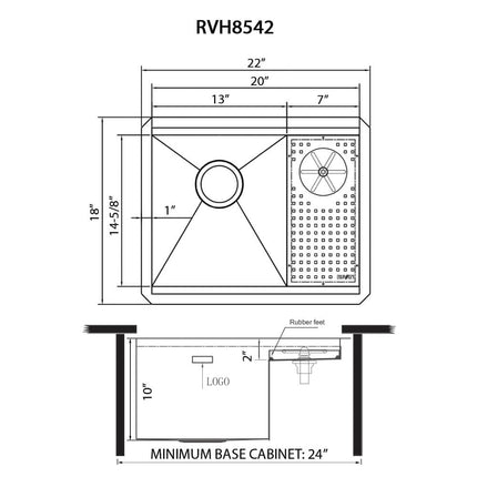 Ruvati 22 inch Glass Rinser and Sink Combo for Wet Bar Bottle Washer Station Undermount Stainless Steel - RVH8542ST Ruvati