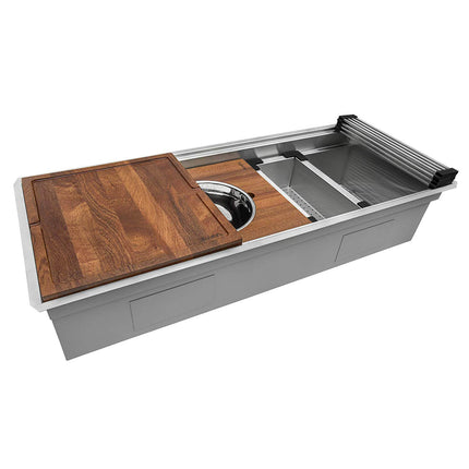 Ruvati 57-inch Workstation Two-Tiered Ledge Kitchen Sink Undermount 16 Gauge Stainless Steel - RVH8555 Ruvati