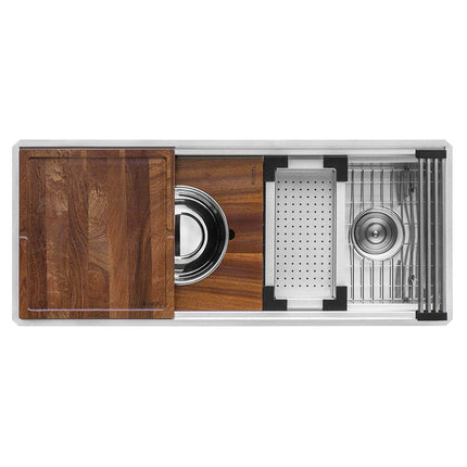 Ruvati 57-inch Workstation Two-Tiered Ledge Kitchen Sink Undermount 16 Gauge Stainless Steel - RVH8555 Ruvati