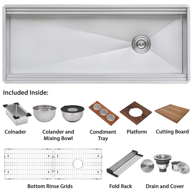 Ruvati 57-inch Workstation Two-Tiered Ledge Kitchen Sink Undermount 16 Gauge Stainless Steel - RVH8555 Ruvati
