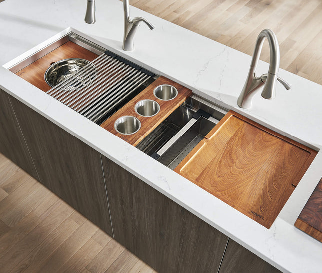 Ruvati 57-inch Workstation Two-Tiered Ledge Kitchen Sink Undermount 16 Gauge Stainless Steel - RVH8555 Ruvati
